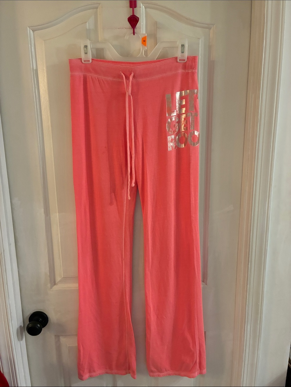 PINK Victoria's Secret Coral Pink Drawstring Lounge Pants with Metallic Logo